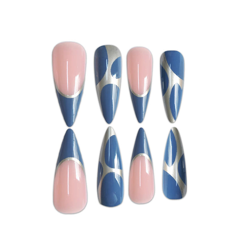 Artistic Stiletto Press-On Nail Design with Metallic Trim Kalsten