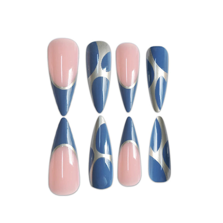 Artistic Stiletto Press-On Nail Design with Metallic Trim Kalsten