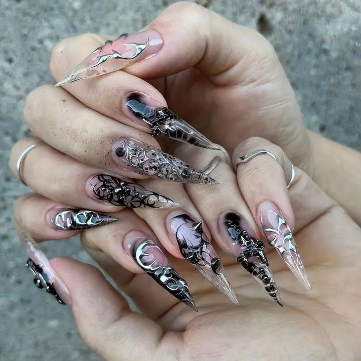 Intricate Gothic Acrylic Nail Enhancements Kalsten