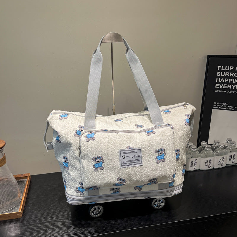 Cute Cartoon Bear Pattern Rolling Travel Duffle