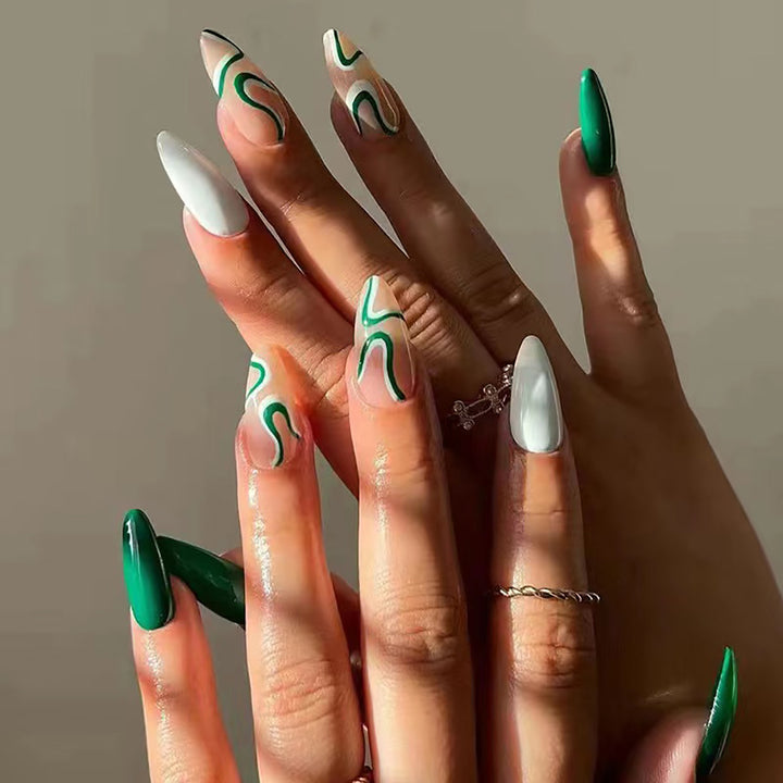 Artistic Stiletto Press-On Nails with Swirl Design Kalsten