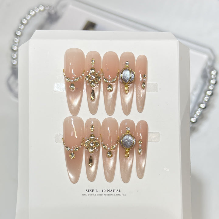 Premium Press-On Nail Art Set with Elegant Heart & Leaf Design Kalsten
