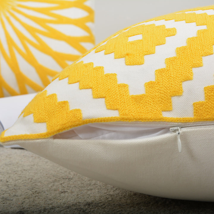 Sunburst Geometric Embroidered Cotton-Linen Throw Pillow Cover