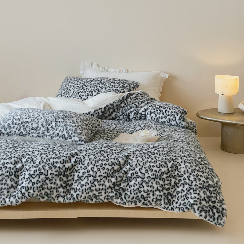 Plush bedding set with animal print and extra fluffy minky surface