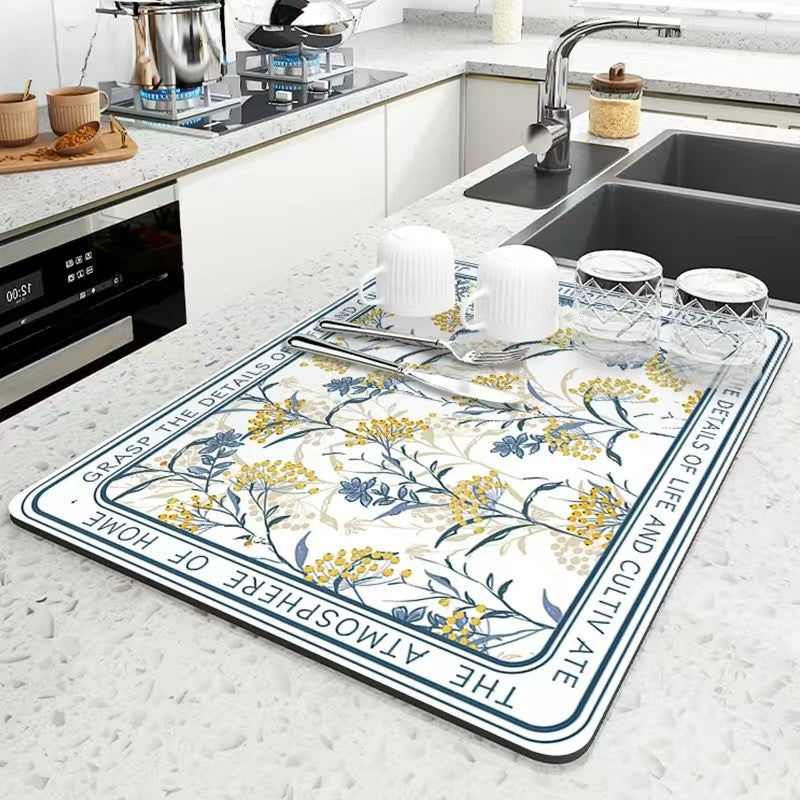 Decorative Floral-Themed Kitchen Mat