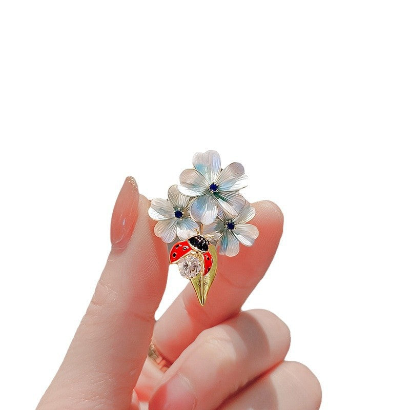 Flower brooch with ladybug and crystal Kalsten