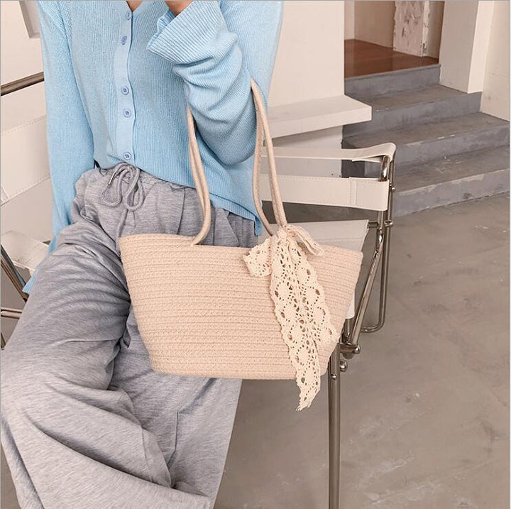 Handcrafted straw bag with lace accent Kalsten