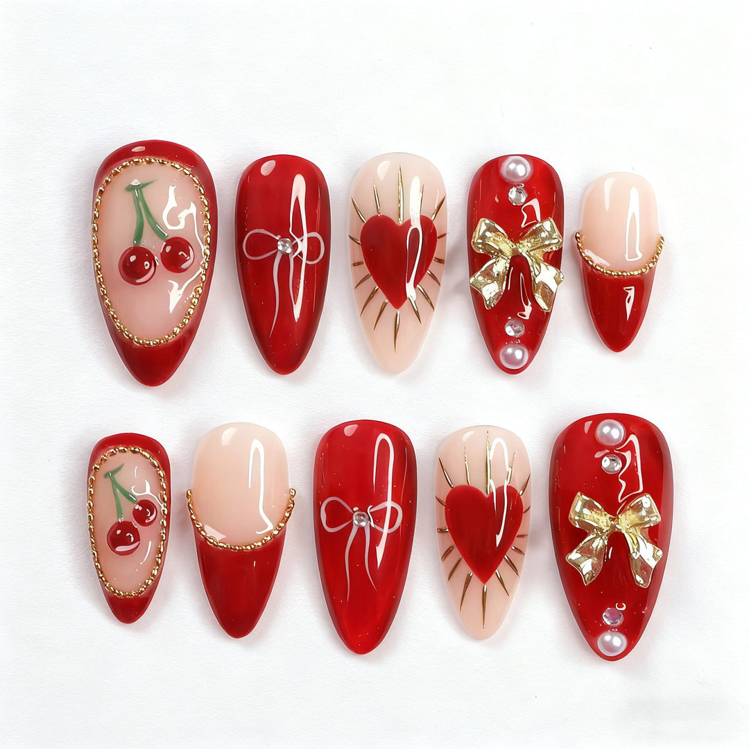 Decorative Heart and Cherry Press-On Nail Art Kalsten