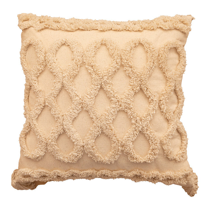 Textured Tufted Boho Shag Accent Throw Pillow with Tasseled Corners and Removable Cover
