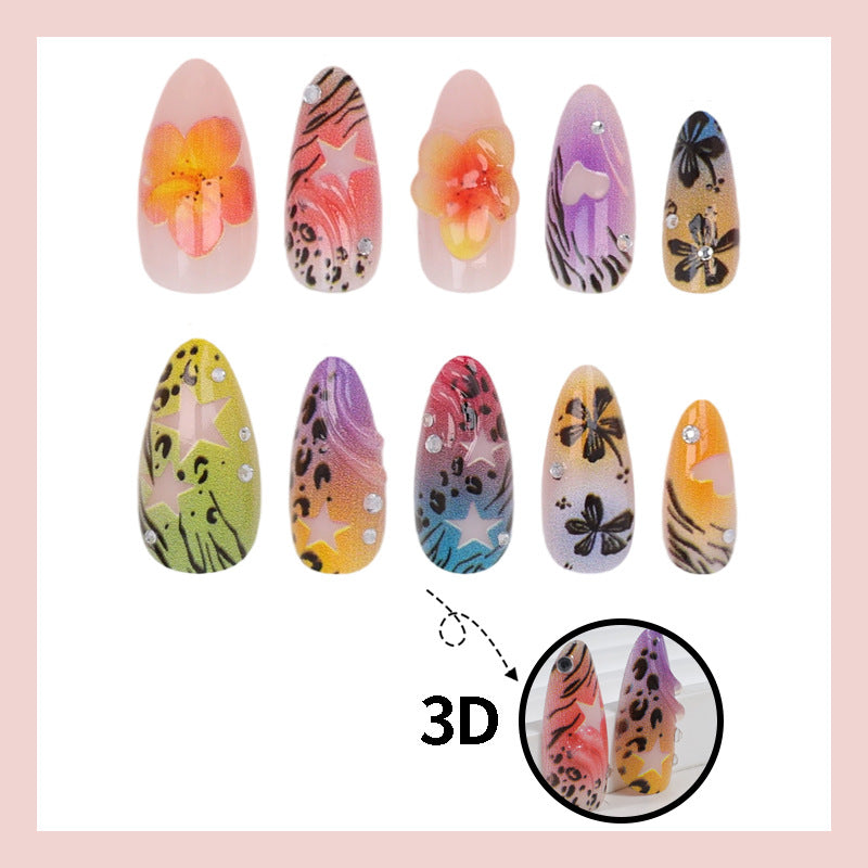 Artificial nail set with colorful flower and leopard designs Kalsten