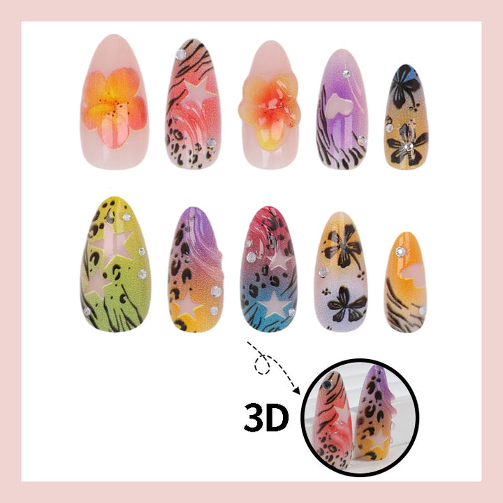 Artificial nail set with colorful flower and leopard designs Kalsten