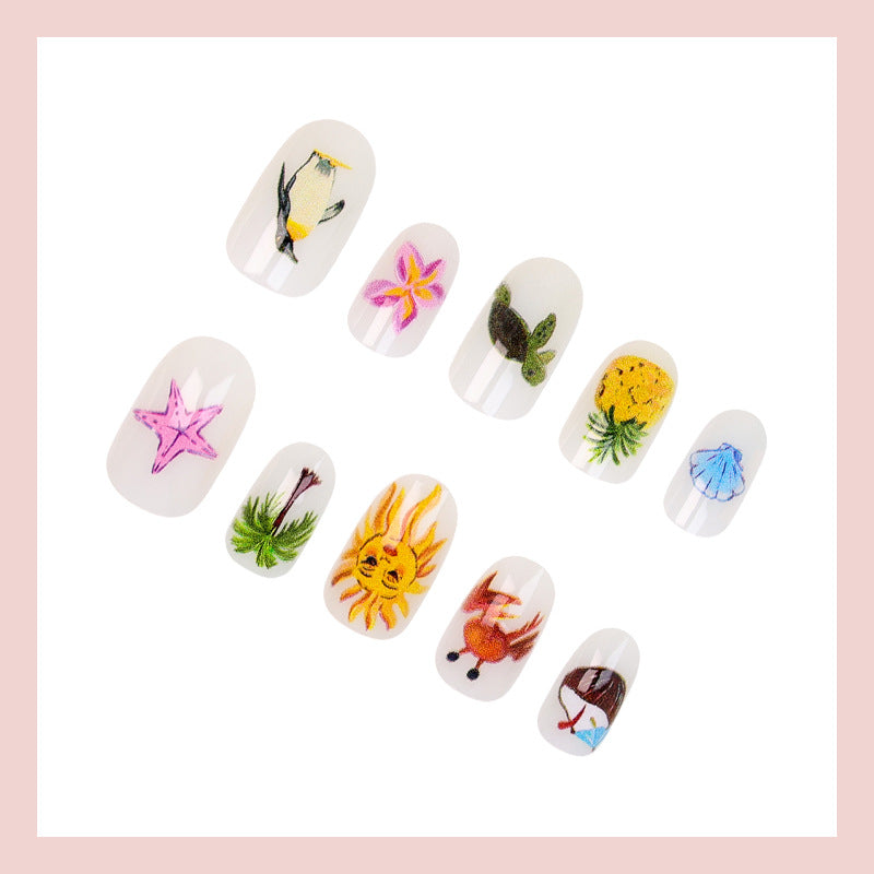 Artificial nail set with creative maritime motifs Kalsten