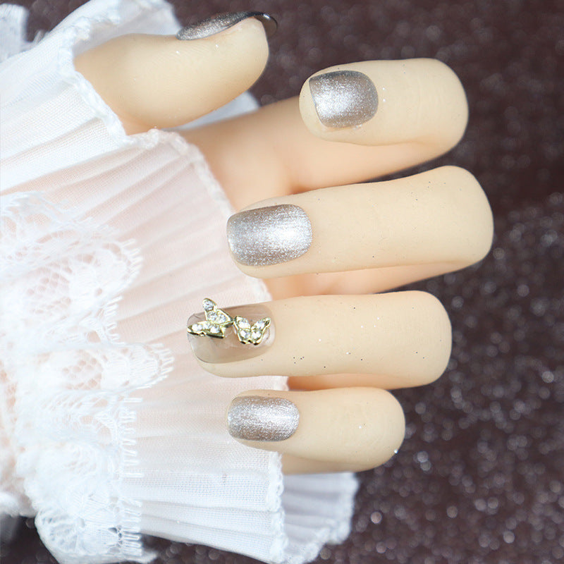 Glittery Press-On Nail Art Set with Elegant Butterfly Accents Kalsten