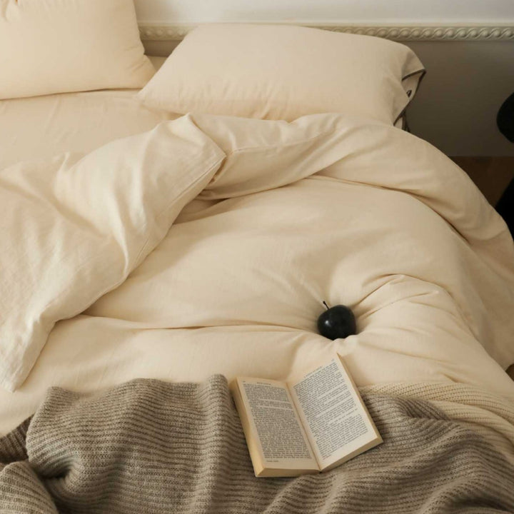 Breathable stonewashed bed linen set made of cotton-linen blend