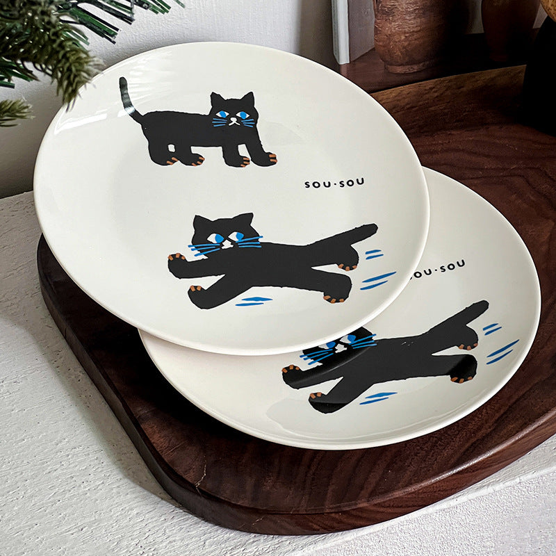 Ceramic plate with playful cat motif and matte-gloss glaze