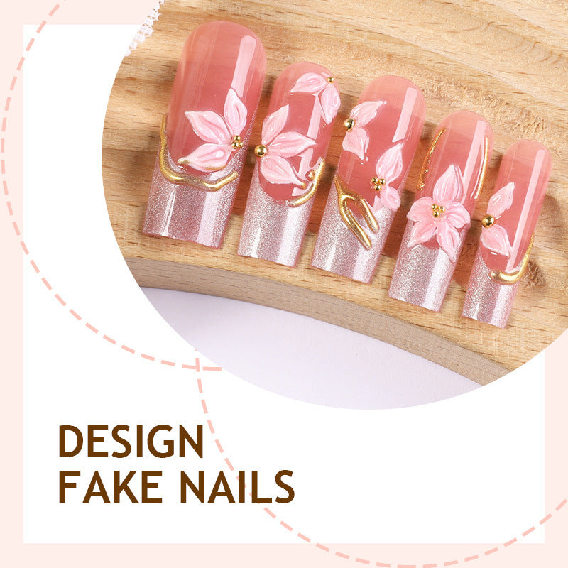 Elegant artificial nail set with floral designs and glitter accents Kalsten