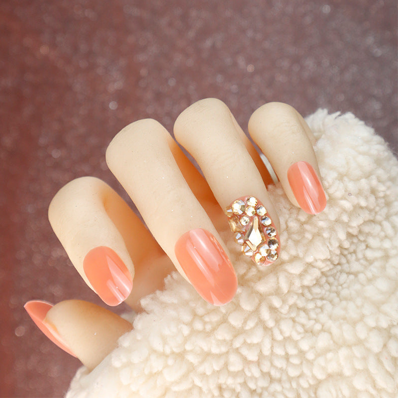 Elegant Decorative Press-On Nail Set with Rhinestone Accents