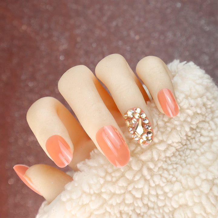 Elegant Decorative Press-On Nail Set with Rhinestone Accents