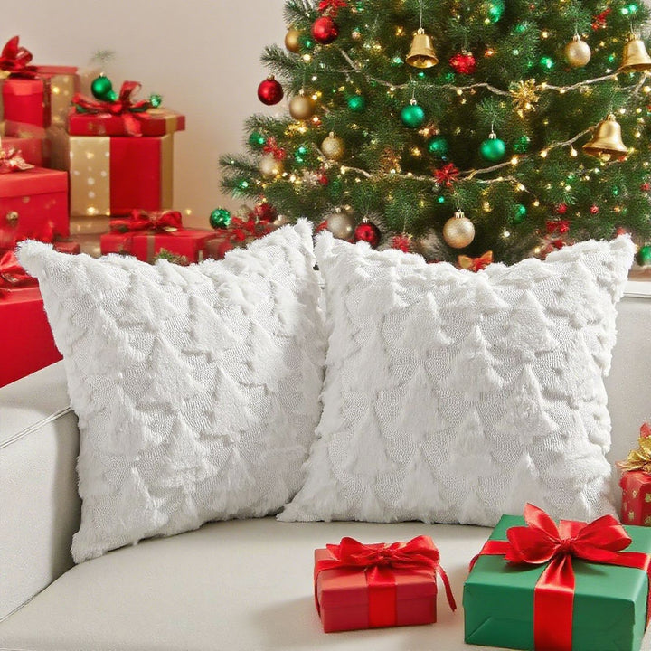 Festive Tufted Tree-Pattern Square Throw Pillow Covers with Plush Texture and Hidden Zipper