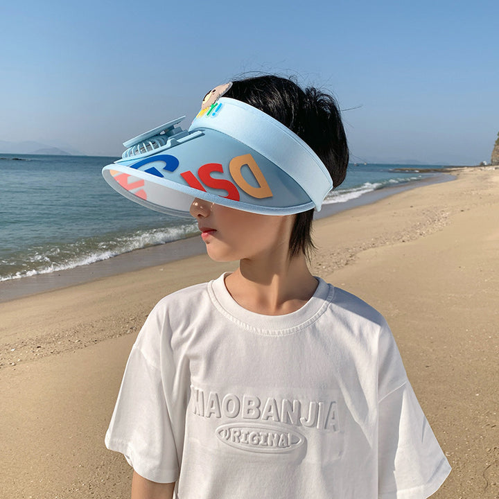 Adjustable children sun visor with integrated mini fan and extra wide brim Kalsten