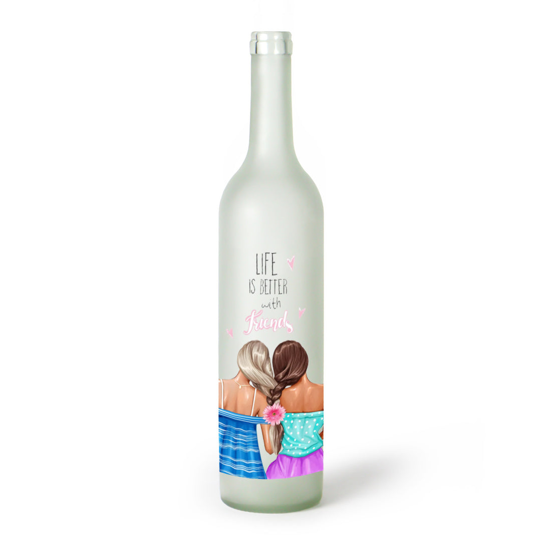 Decorative Frosted Glass Bottle Vase With Fashion Collage Decal