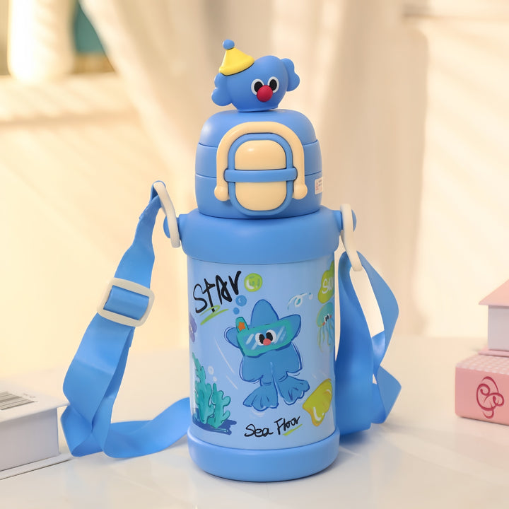 Women's insulated drinking bottle with practical carrying strap and cheerful character design Kalsten