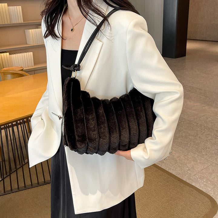Plush Leopard Print Shoulder Bag