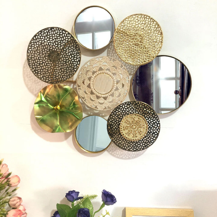 Decorative Metal Wall Art with Tropical Leaf and Mirror Design Kalsten