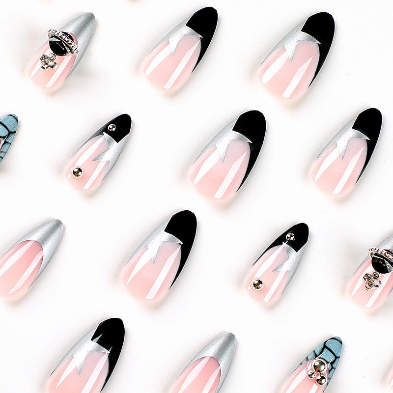 Artful acrylic nails with elegant 3D decorations and glitter effects Kalsten