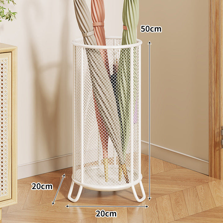 Cylindrical Mesh Umbrella Stand with Elevated Legs and Drain Tray