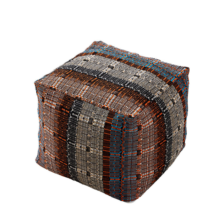 Beef woven pouf seat stool with carrying handle and canvas bottom