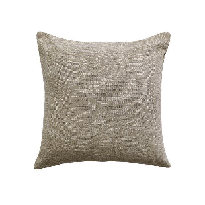 Square sofa decorative cushion with fine woven relief structure and central circle ornament