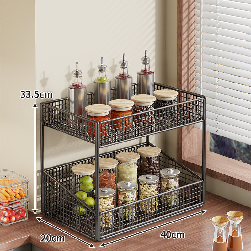 Compact Three-Tier Wire-Mesh Countertop Canister & Spice Organizer
