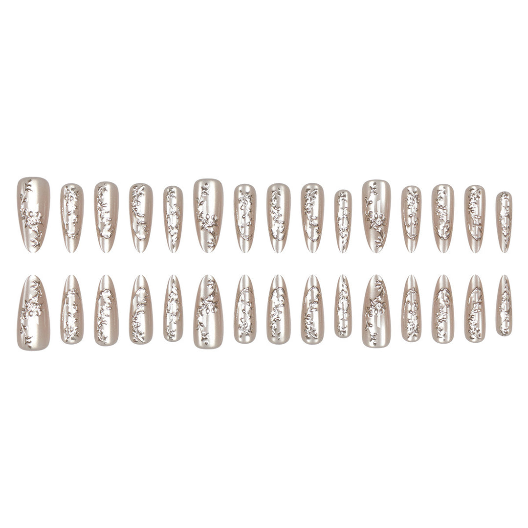 Artistic Floral Embellished Stiletto Press-On Nails Kalsten