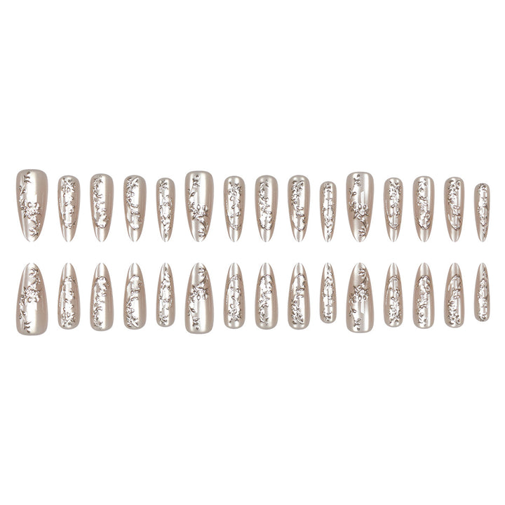 Artistic Floral Embellished Stiletto Press-On Nails Kalsten