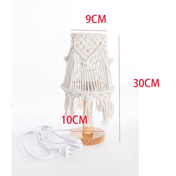 Macramé Table Lamp with Natural Wooden Base Kalsten