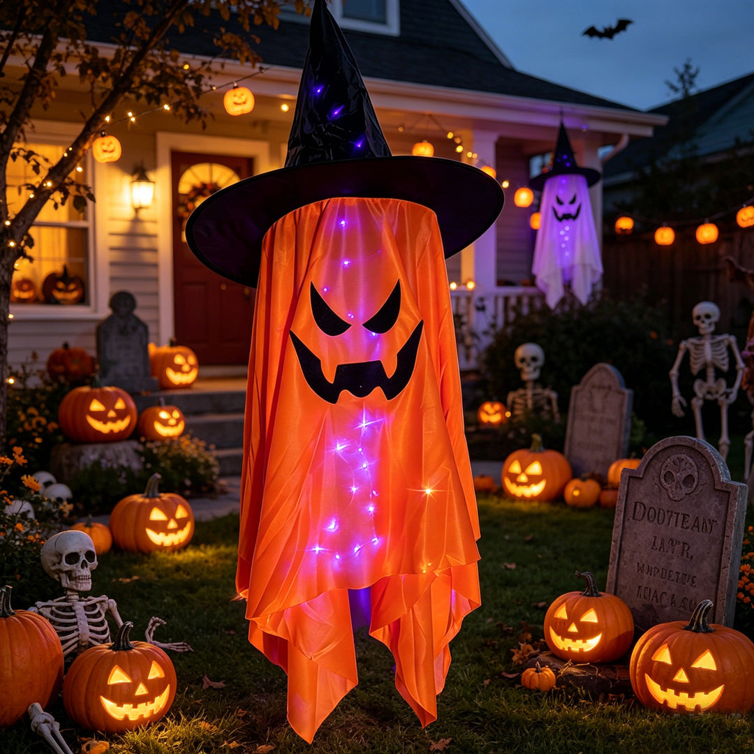 Creepy Halloween decoration figure with glowing eyes