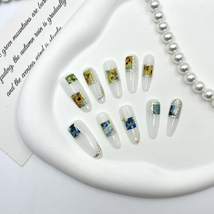 Artistic Nature-Themed Press-On Nail Set