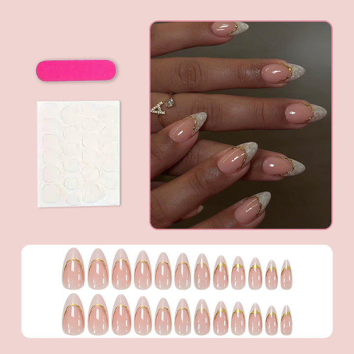 Nail set with elegant gold rim and naturally looking finish Kalsten
