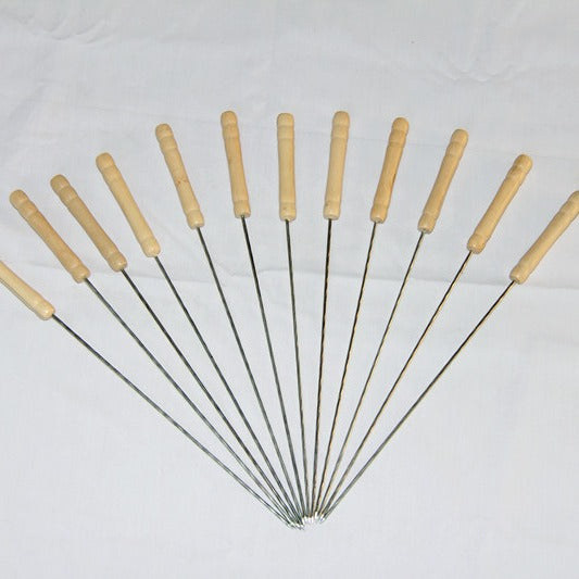 Stainless Steel BBQ Skewer Set with Dual Prong Blades and Ergonomic Wooden Handles Kalsten