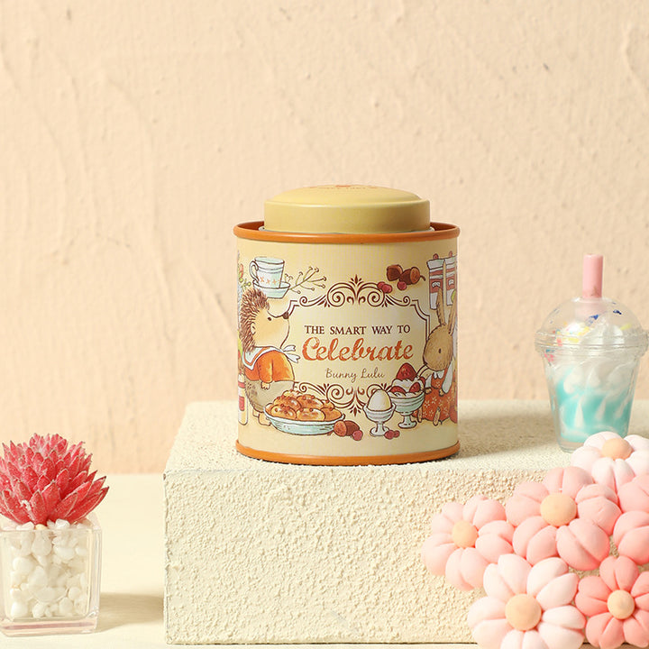 Decorative Tin Storage Canister with Illustrated Wedding Bunny Couple