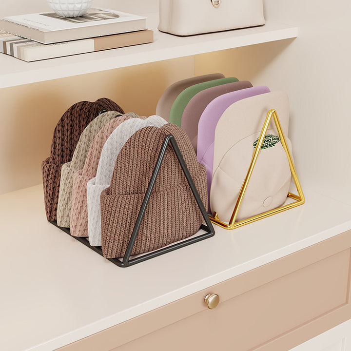 Triangular Gold Metal Multi-Slot Beanie and Knit Hat Organizer Rack