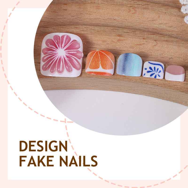 Artificial nail set with colorful flower and fruit designs Kalsten