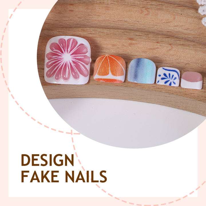 Artificial nail set with colorful flower and fruit designs Kalsten