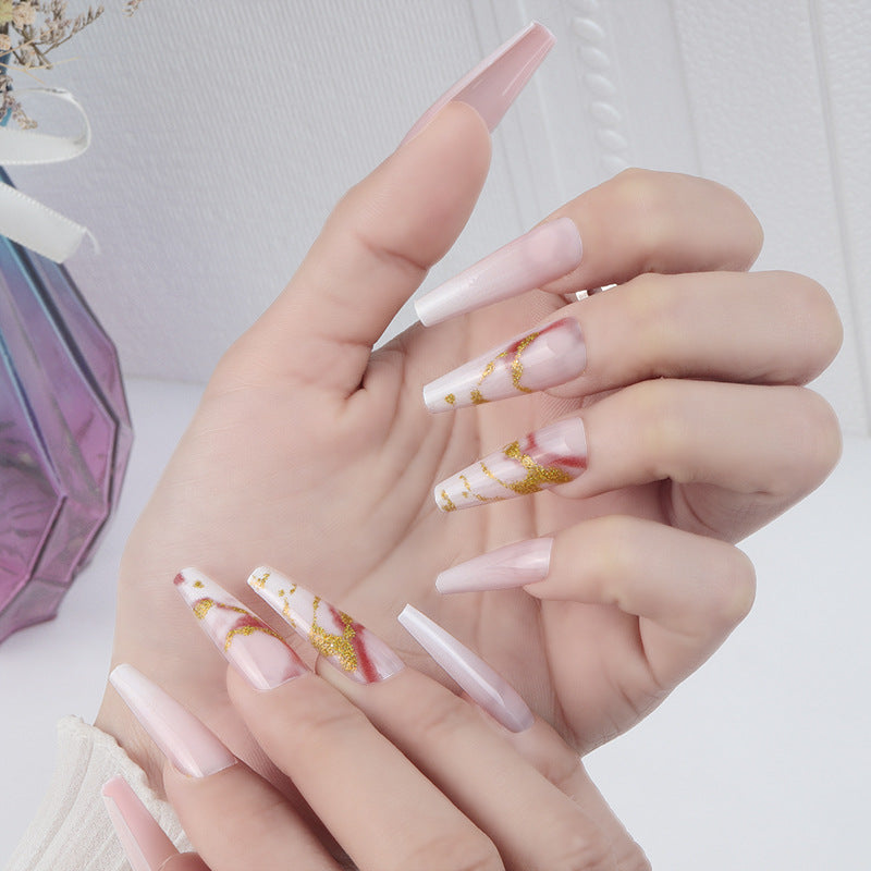 Elegant Long Stiletto Press-On Nails with Artistic Marble Design Kalsten