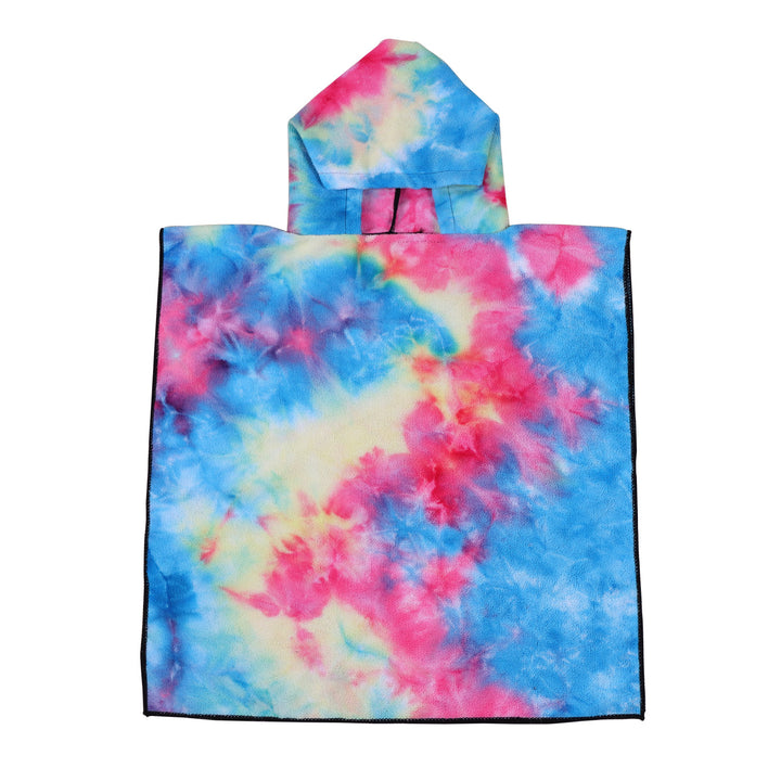 Women's Fleece Poncho with Hood and Colorful Tie-Dye Design Kalsten