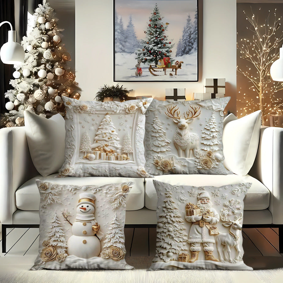 Ornate Embossed Baroque Christmas Throw Pillow Cover With Sculpted Relief And Metallic Accent Trim