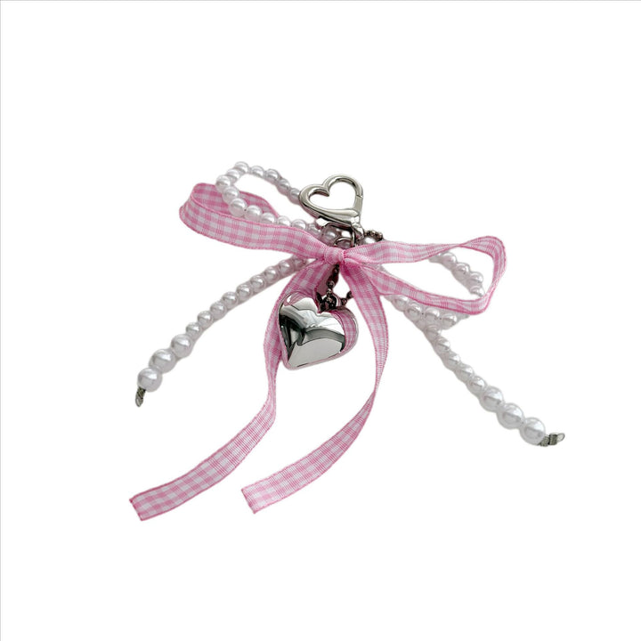 Heart-Shaped Charm Keychain with Pearls and Bow Kalsten