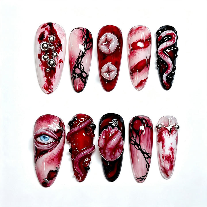 Spooky Gothic Themed Press-On Nail Art Set