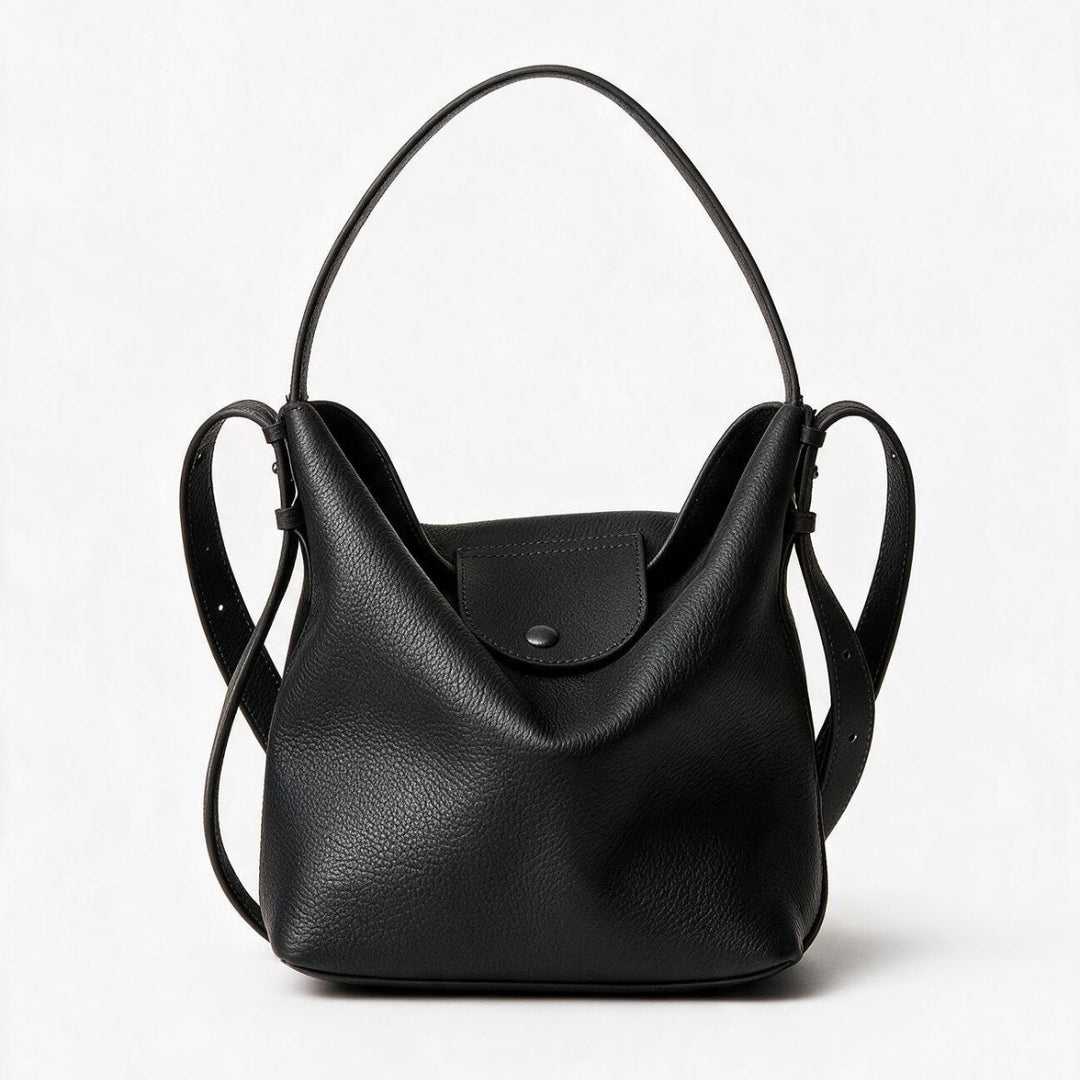 Pebbled Leather Slouchy Hobo Bucket Bag with Adjustable Strap